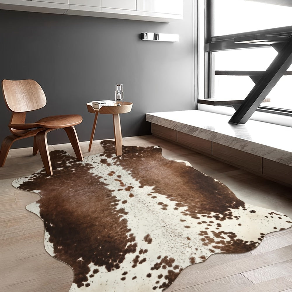 Cowhide Area Rug Faux Animal Print Rug Western Style Non-Slip Floor Mat for Living Room Bedroom Dining Room Office Boho Home Decor Cow Print Carpet