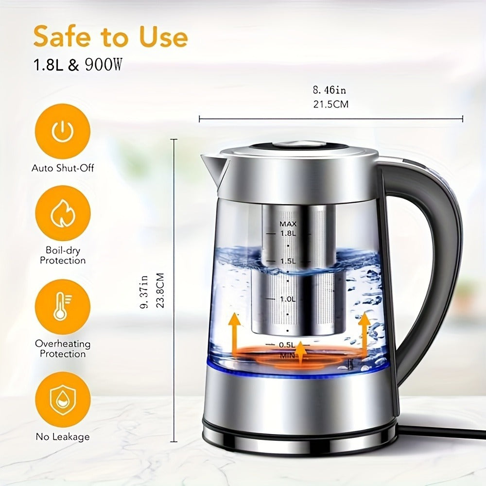 Electric Glass Kettle 1.8L 12 Temperature Controls 24-Hour Keep Warm BPA-Free Borosilicate Glass Stainless Steel Tea Infuser Filter for Coffee Tea Powdered Milk