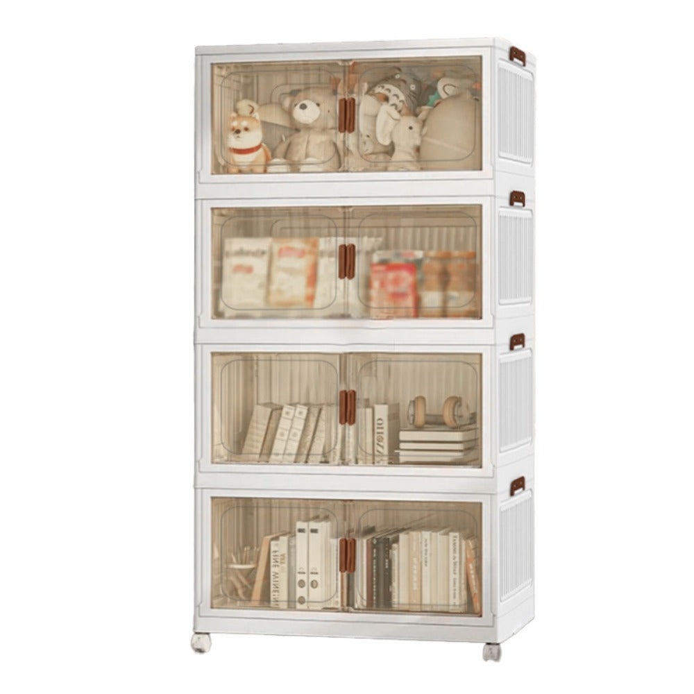 Stackable Foldable Storage Cabinet with Door ¨C PP Plastic 1/2/3/4/5 Layer Organizer Box with Wheels & Cover | Dual-Access Home Storage for Clothes, Books, Snacks & Kitchen Supplies | Office & Garage