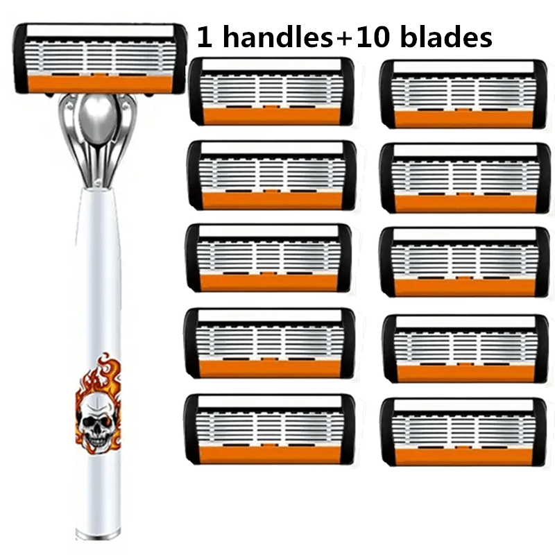 Men's Safety Razor with Replacement Blades - Anti-Slip Stainless Steel Handle Shaver for Beard & Sideburns, Classic Style Wet Shaving Razor, Multiple Blade Bundle Options