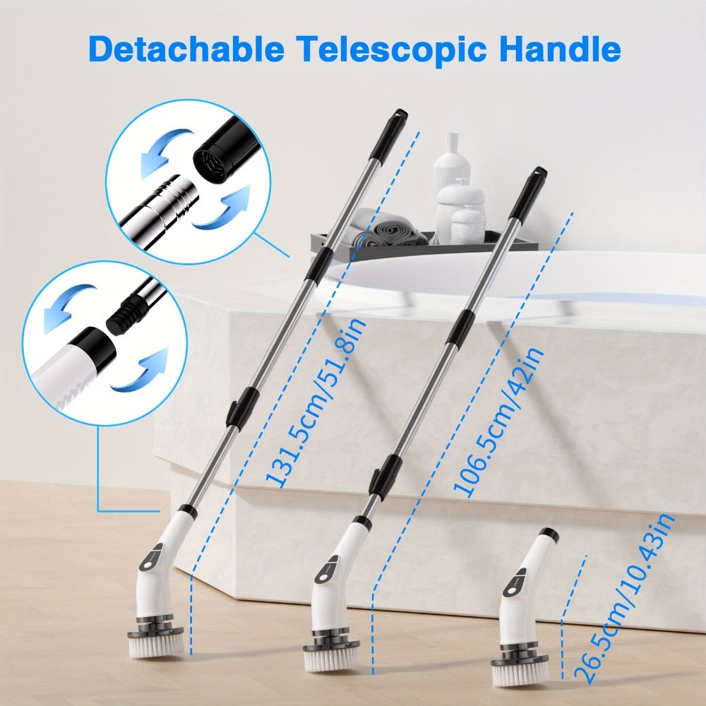 Electric Spin Scrubber Cordless, 7-in-1 Cleaning Brush with 7 Replaceable Heads, Dual Speed Adjustable, USB Rechargeable, Detachable Telescopic Handle for Bathroom Tile Kitchen Tub Floor Living Room