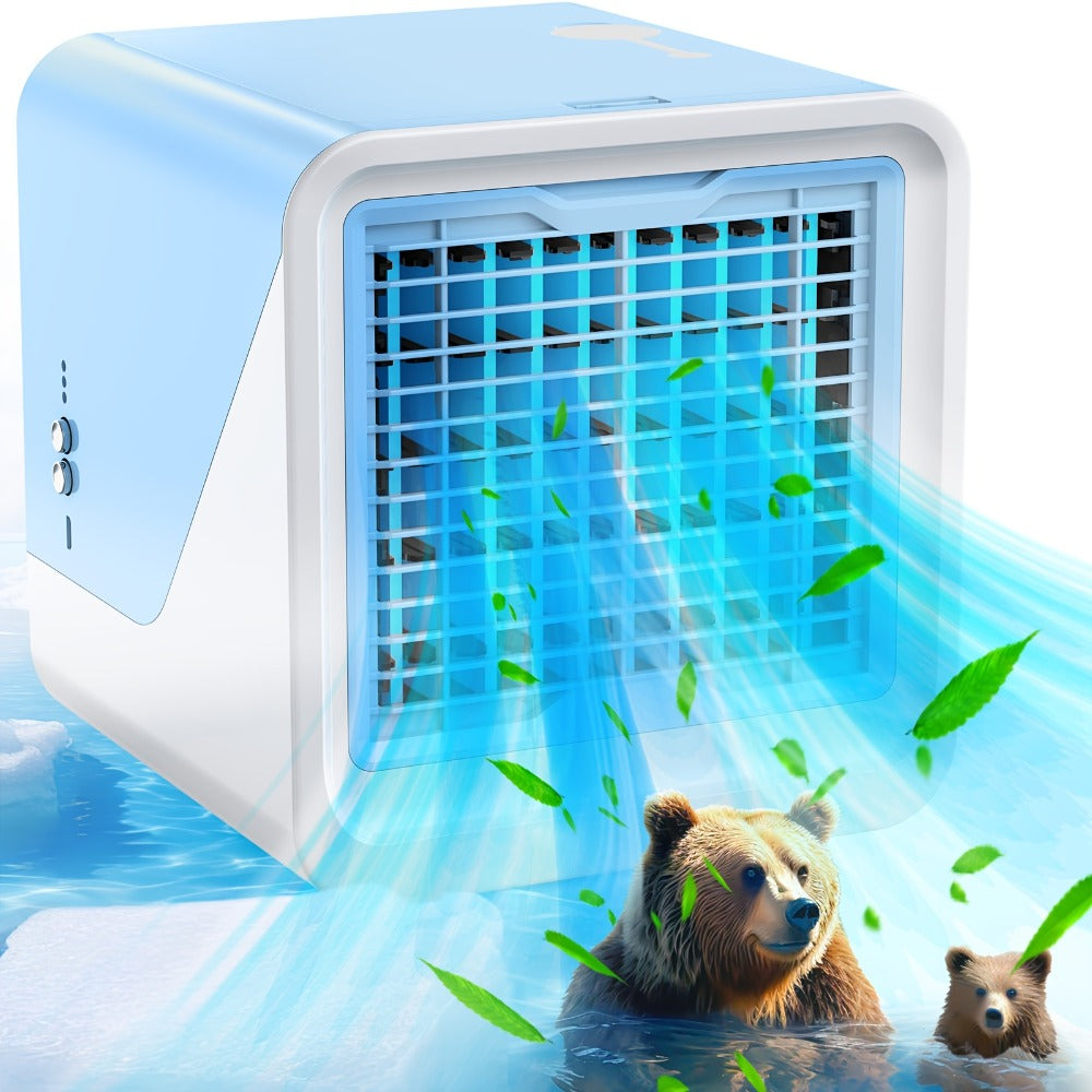 Portable Air Cooler 3-in-1 Mini Personal Air Conditioner Humidifier Fan with Atmosphere Light USB Powered Desktop Evaporative Cooler for Home Office Bedroom Travel Blue Black Green