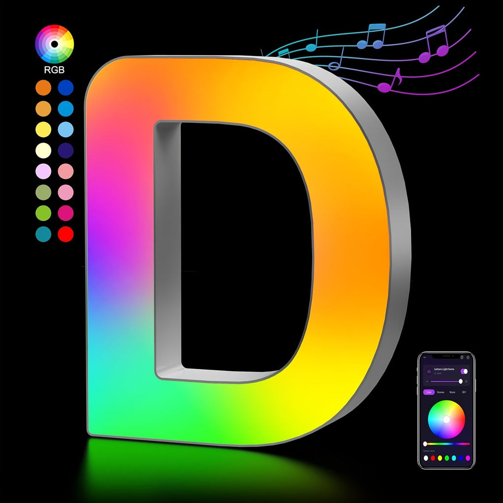LED Letter Lights Music Sync - Colorful Flashing Marquee Alphabet Lights for Room Decor, Party, Bedroom, Festival & Camping, Numbers 0-9 & A-Z & Symbols Available, Night Light Wall Decoration