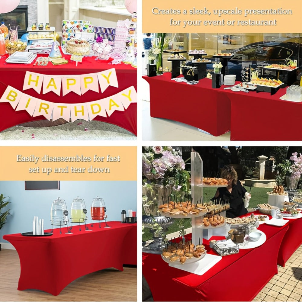 Spandex Tablecloth 6 Foot Rectangular Stretch Table Cover for Parties Weddings Banquets ¨C Wrinkle-Free Full Coverage Fitted Table Cloth for Events