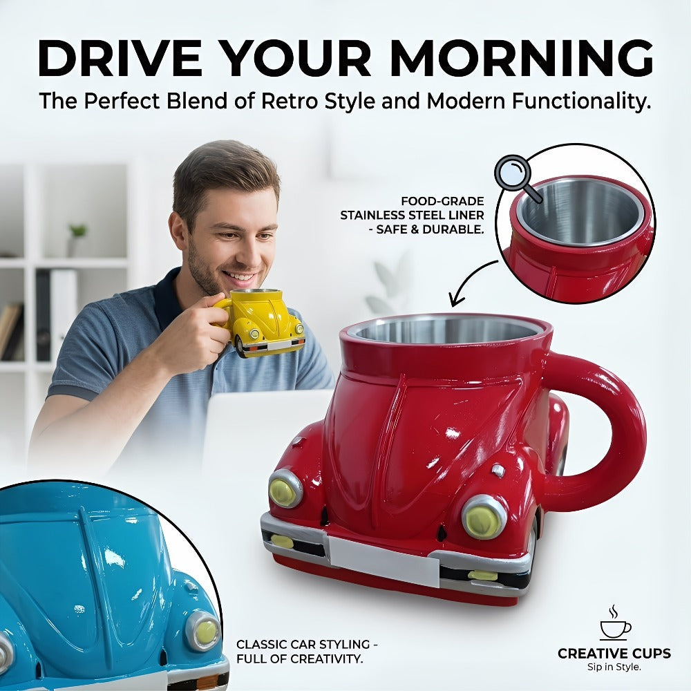 Sports Car Shape Coffee Mug ¨C Fun Novelty Car Shaped Drinking Cup Large Capacity ¨C Unique Tea Cup for Office & Home Decor ¨C Cool Birthday & Christmas Gift for Car Lovers ¨C 6 Colors
