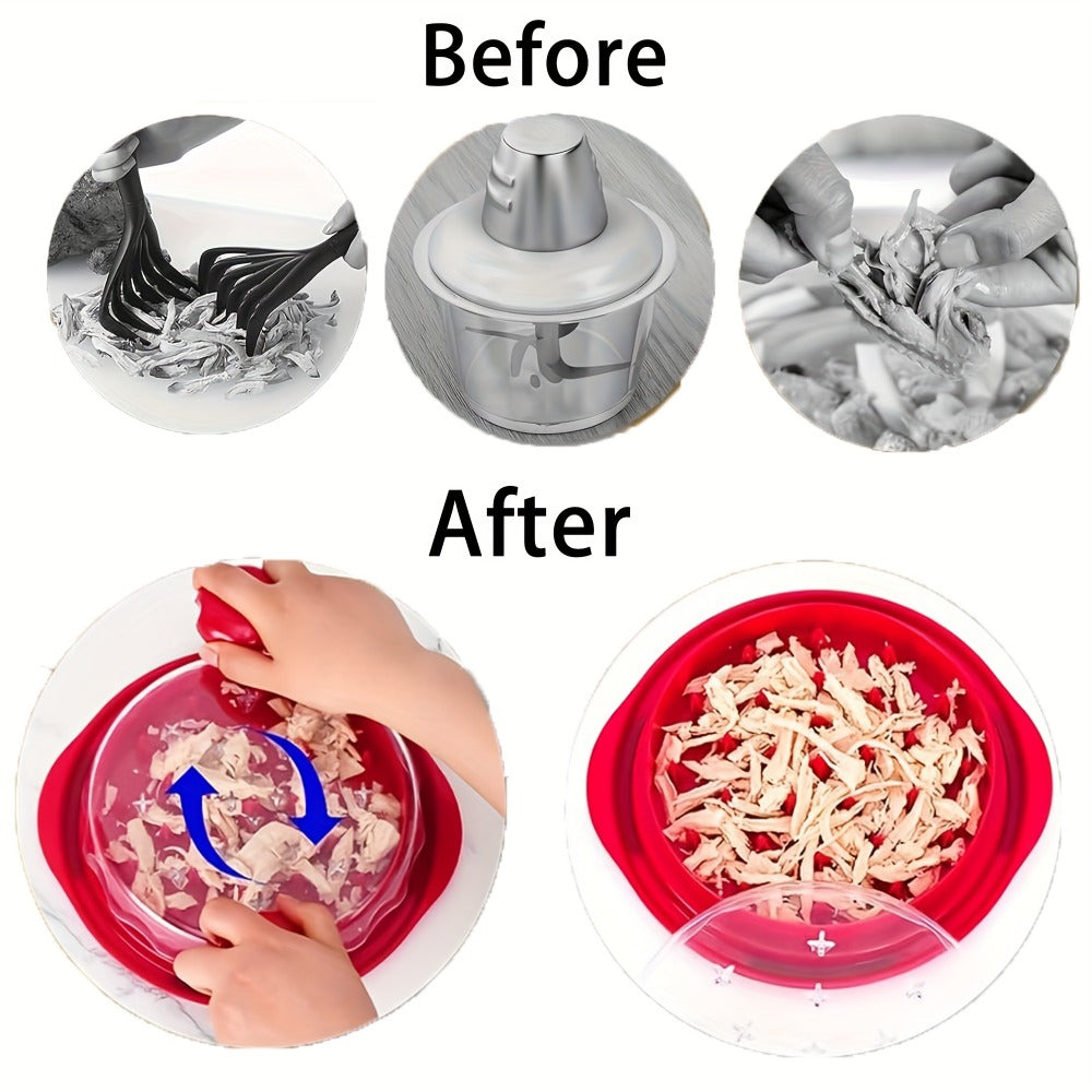 Chicken Shredder Tool with 360¡ã Twist Handle, Large Meat Shredder with Anti-Slip Base, Ergonomic Grip, BPA-Free, Transparent Lid, Includes Heat Tongs & Cleaning Brush for Chicken Breast Pulled Pork