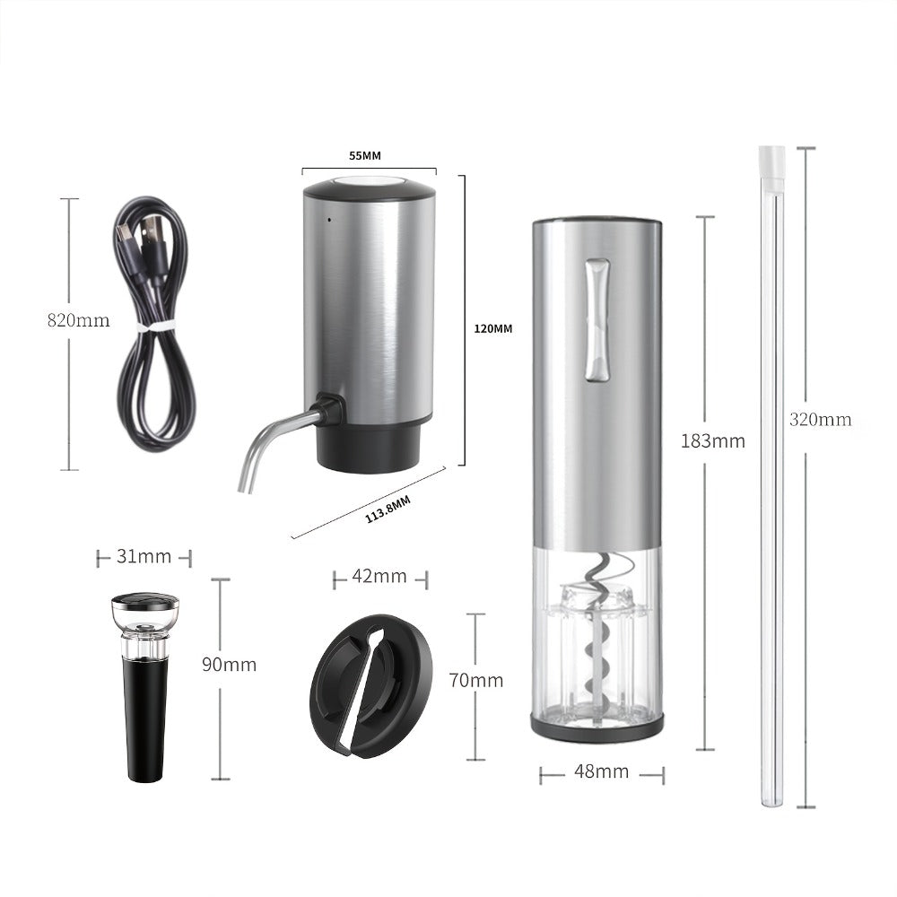 Electric Wine Opener Set ¨C Rechargeable Automatic Corkscrew with Wine Aerator Dispenser, Vacuum Stopper & Foil Cutter for Any Occasion Gift