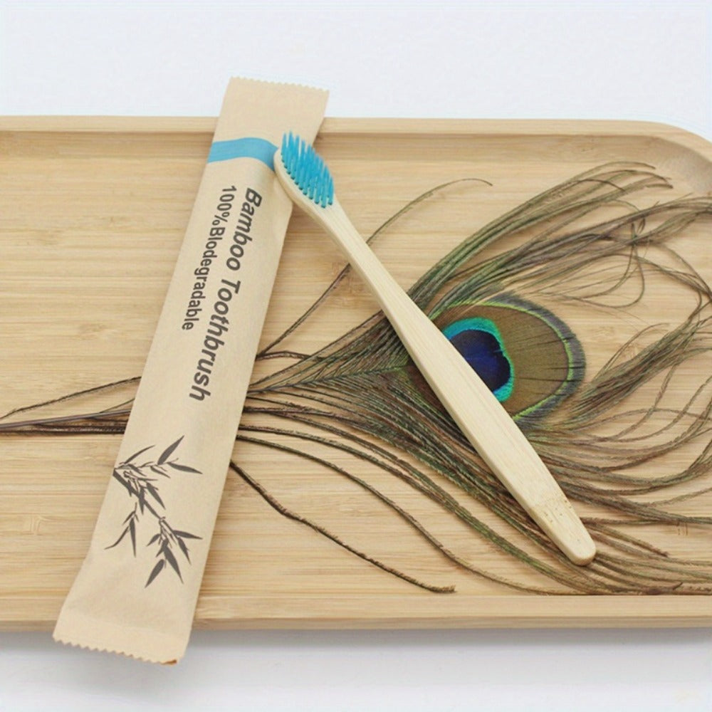 Bamboo Toothbrushes 20-Pack Soft Bristles - Individually Wrapped Eco-Friendly Wood Handle for Sensitive Teeth & Gums, Daily Oral Care Home Travel Hiking