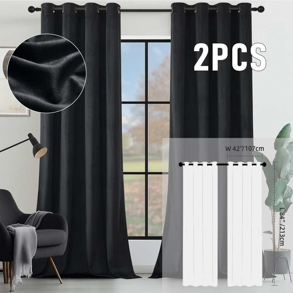Velvet Room Darkening Curtains 2 Panels | Grommet Top Thermal Insulated Soundproof Blackout Curtains for Living Room Bedroom, Soft Solid Color Vintage Window Drapes