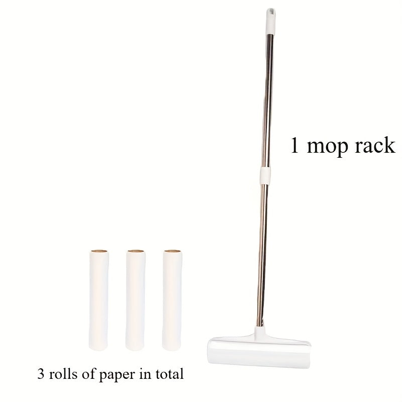 Pet Hair Remover Roller Mop Set 4pcs Lint Roller Long Handle with 3 Refill Rolls Retractable Cat Dog Hair Removal for Floor Sofa Carpet Clothing Cleaning