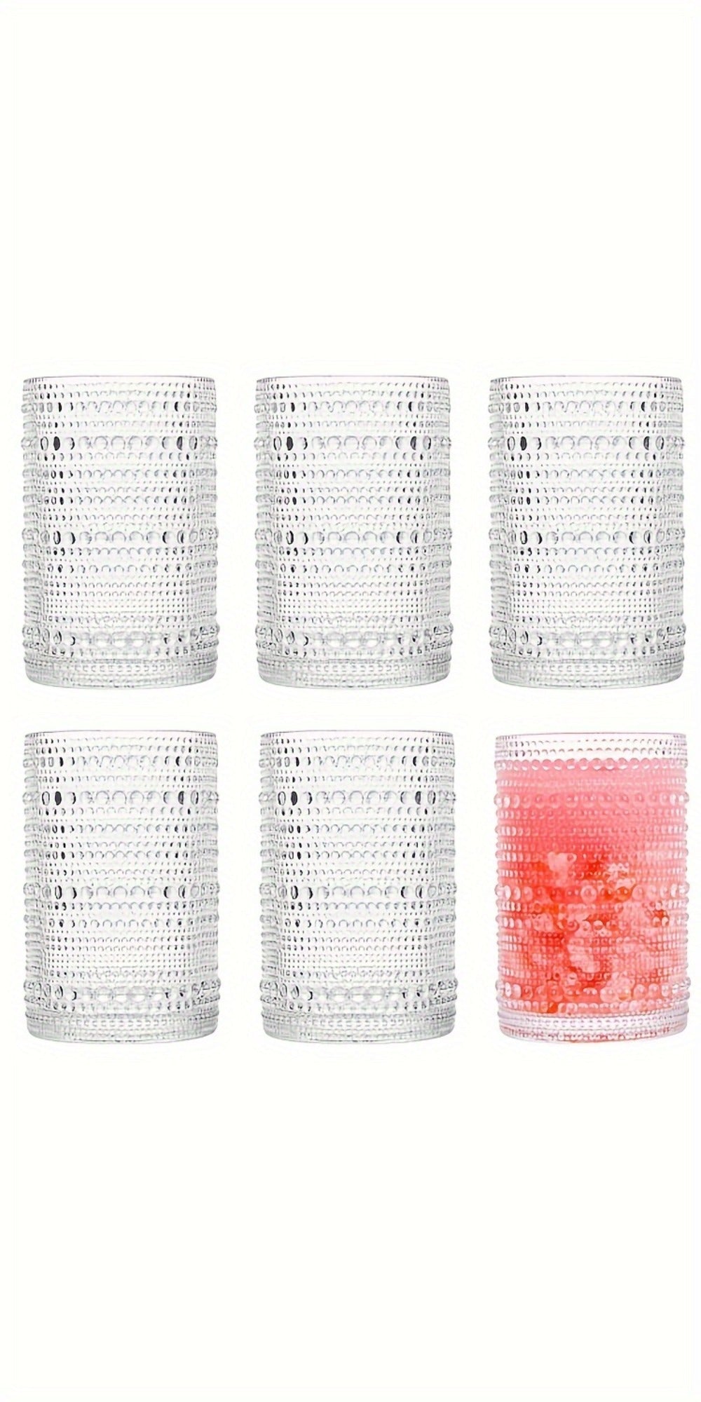 Hobnail Drinking Glasses Set of 6 ¨C 13 Oz Large Clear Glass Cups for Water, Wine & Cocktails
