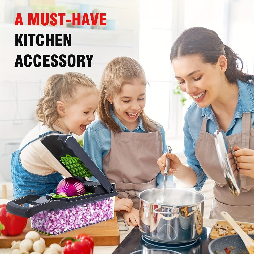 Vegetable Chopper 16-in-1 with 8 Blades and Container - Professional Onion Chopper, Multi-Function Food Slicer Dicer for Kitchen, Carrot Garlic Veggie Cutter with Storage Box