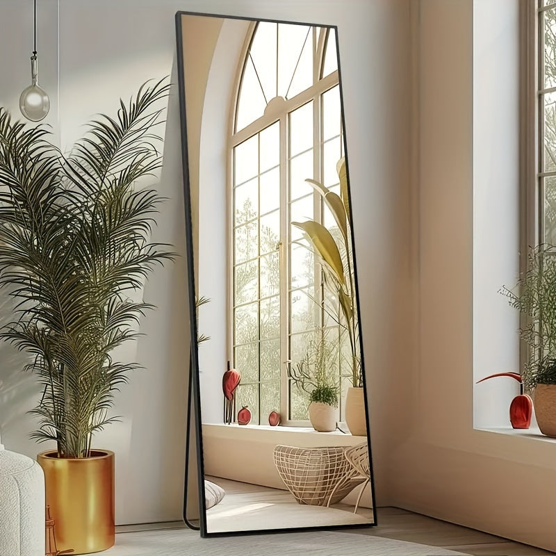 Full Length Mirror Floor Standing with LED Light - Arched & Rect Aluminum Frame Dressing Mirror for Bedroom Living Room, Black/Golden/White
