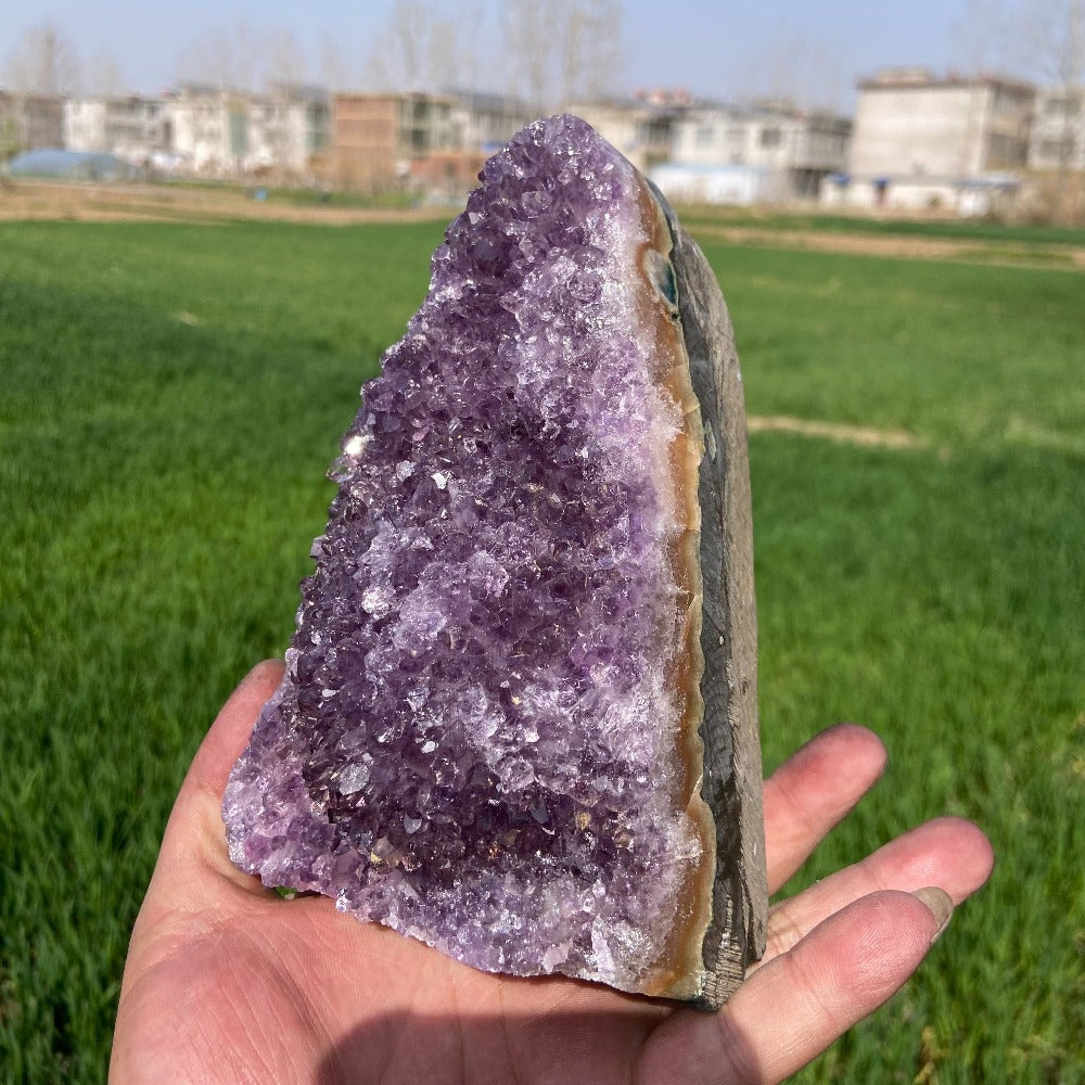 Amethyst Crystal Cave Cluster Natural Uruguayan Polished Edges Geode Home Office Decor Meditation Healing Crystal Birthday Holiday Hanukkah Thanksgiving Gift