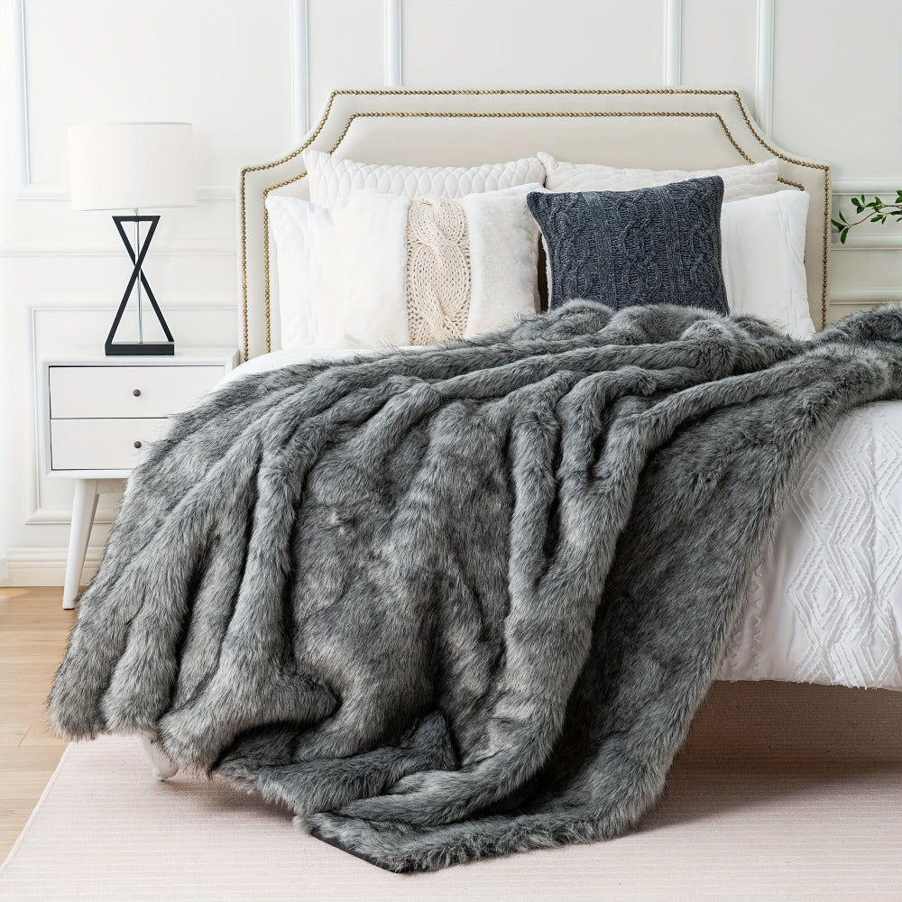Long Hair Fluffy Reversible Plush Velvet Throw Blanket ¨C 300-350gsm Soft Elegant Throw for Couch & Bed, 6 Colors, 2 Sizes