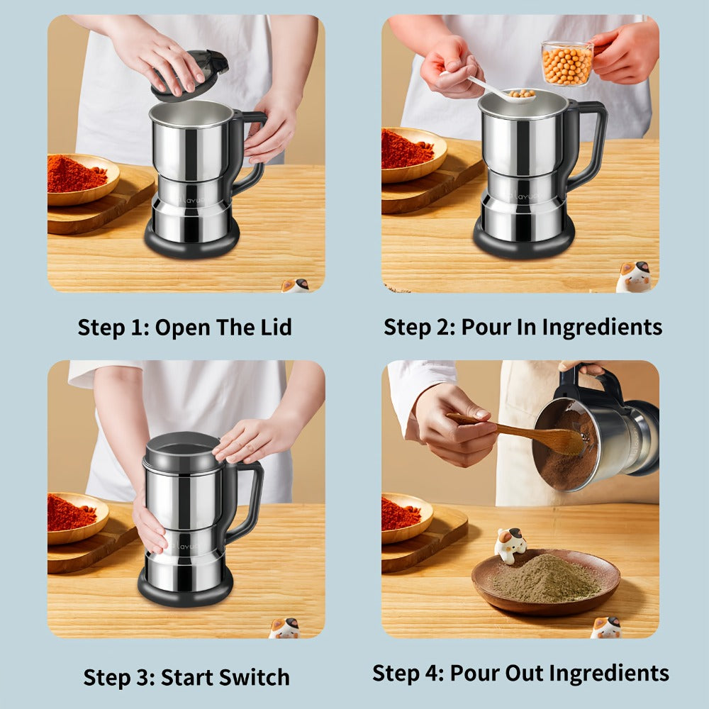 Coffee Bean Grinder 300W 8-Blade Stainless Steel 400g 14oz Large Capacity Up to 36 Cups 10-Second Fast Grinding Spice Grain Nut Dry Food Processor One-Touch Button