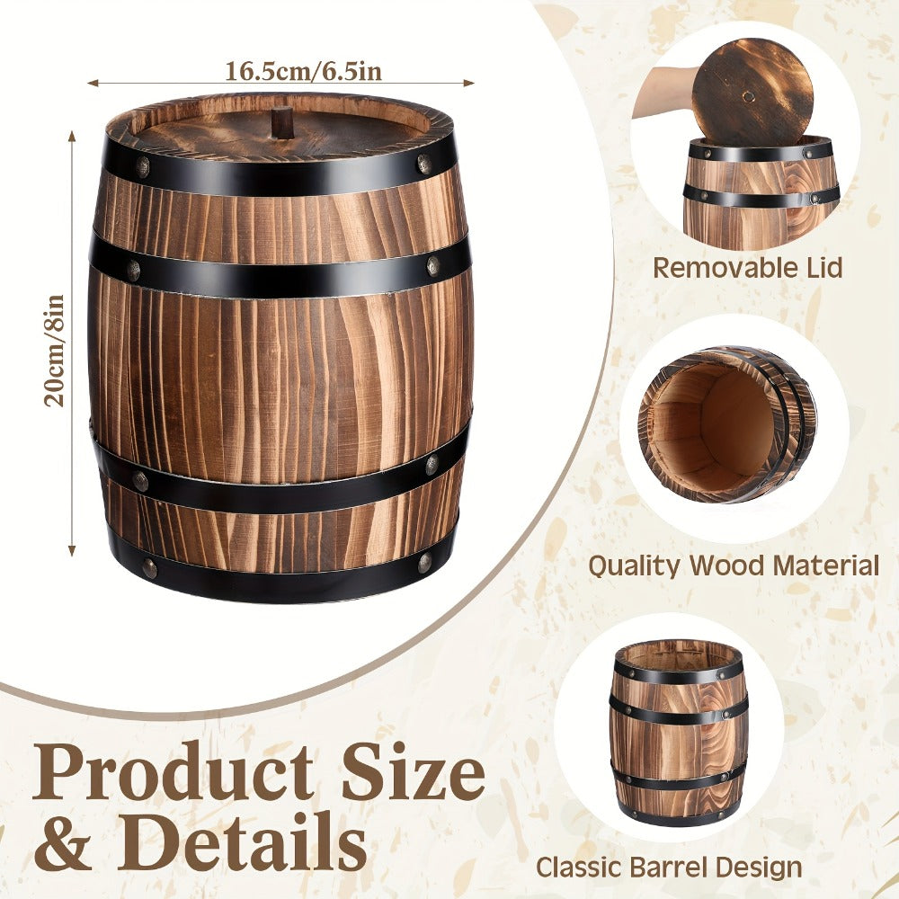 Wooden Barrel Vases Set of 2 for Rustic Wedding Centerpieces & Vintage Floral Arrangements - 8x6.5 Inch Wood Barrel Flower Vase for Farmhouse Table Decor, Indoor Outdoor Garden & Home Decoration