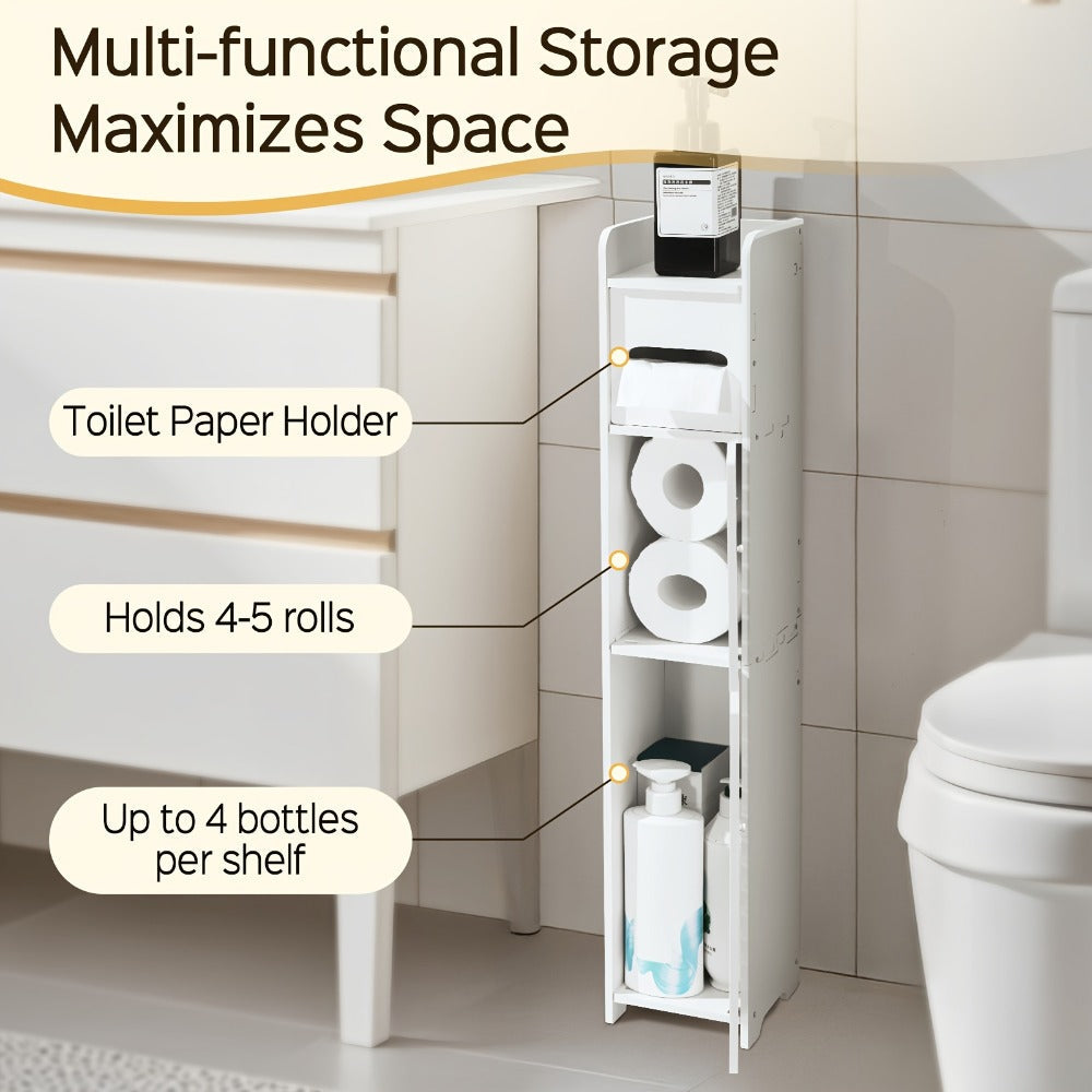 Slim Bathroom Storage Cabinet ¨C PVC Toilet Paper Holder & Organizer for Small Spaces, Easy Assembly, Multi-Room Use, Bedroom & Living Room