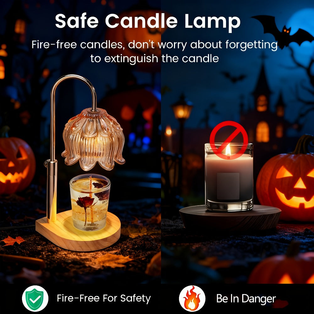 Candle Warmer Lamp Adjustable Height Dimmable Flameless Scented Wax Melt Vintage Iron Tabletop Light with Timer 120V Plug-In for Home Decor Bedroom Living Room Mother's Day Christmas Gift