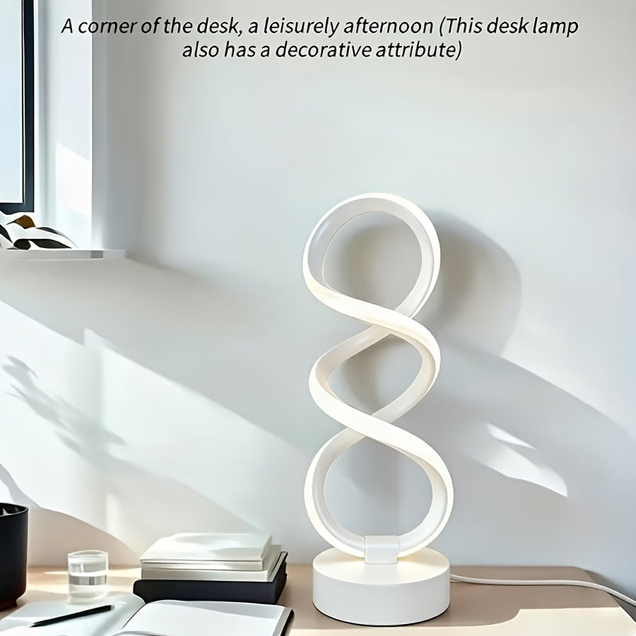 Spiral LED Table Lamp, Dimmable Push Button Control Desk Light for Bedroom Living Room Office, Modern Metal Base Indoor Accent Lamp, Unique Spiral Design Home Decor Gift for Christmas Birthday Valentine
