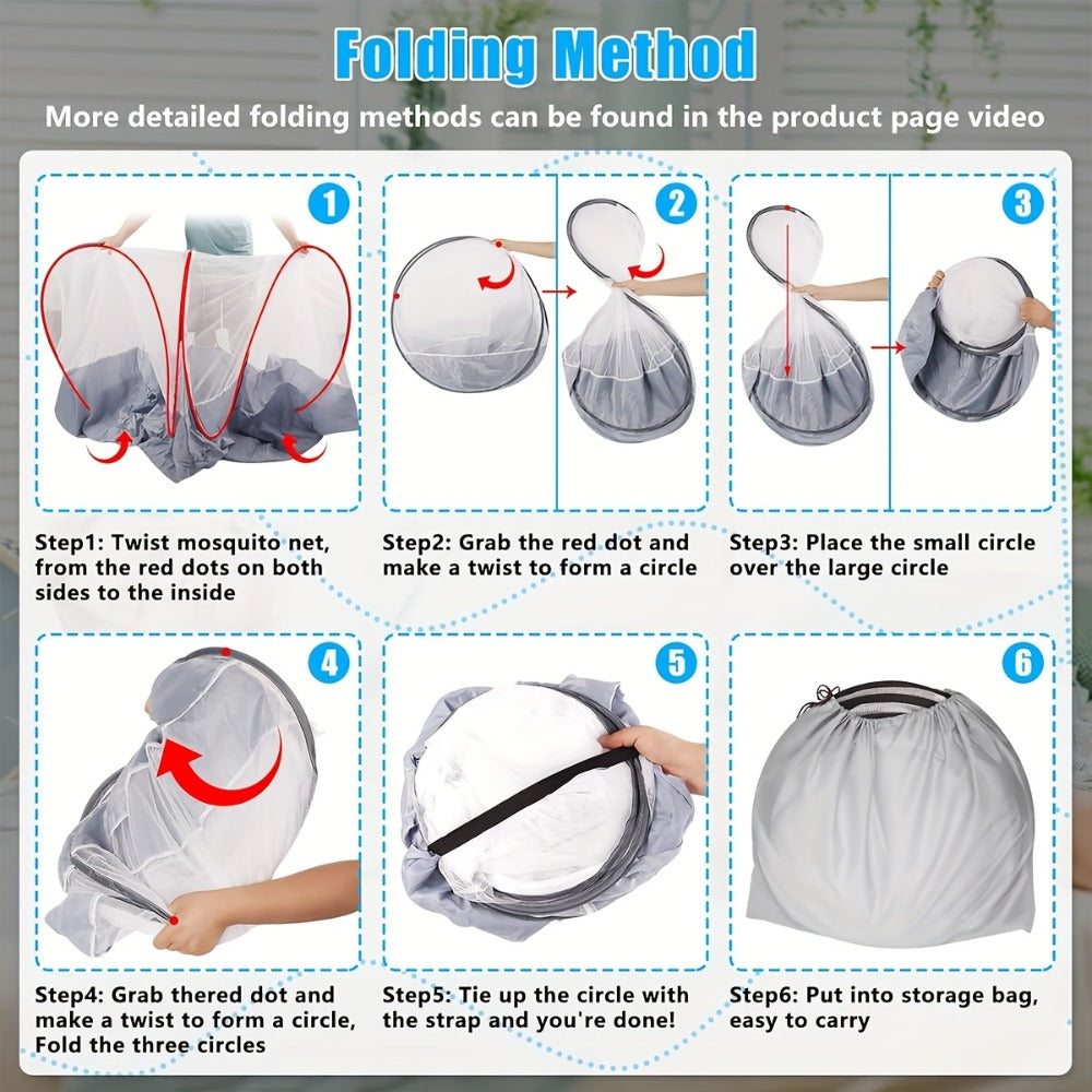 Foldable Mosquito Net for Bed Large Pop-Up Portable Mosquito Net for Camping Travel Patio Floor Bed No Setup Required Compact Machine Washable Polyester Seersucker White