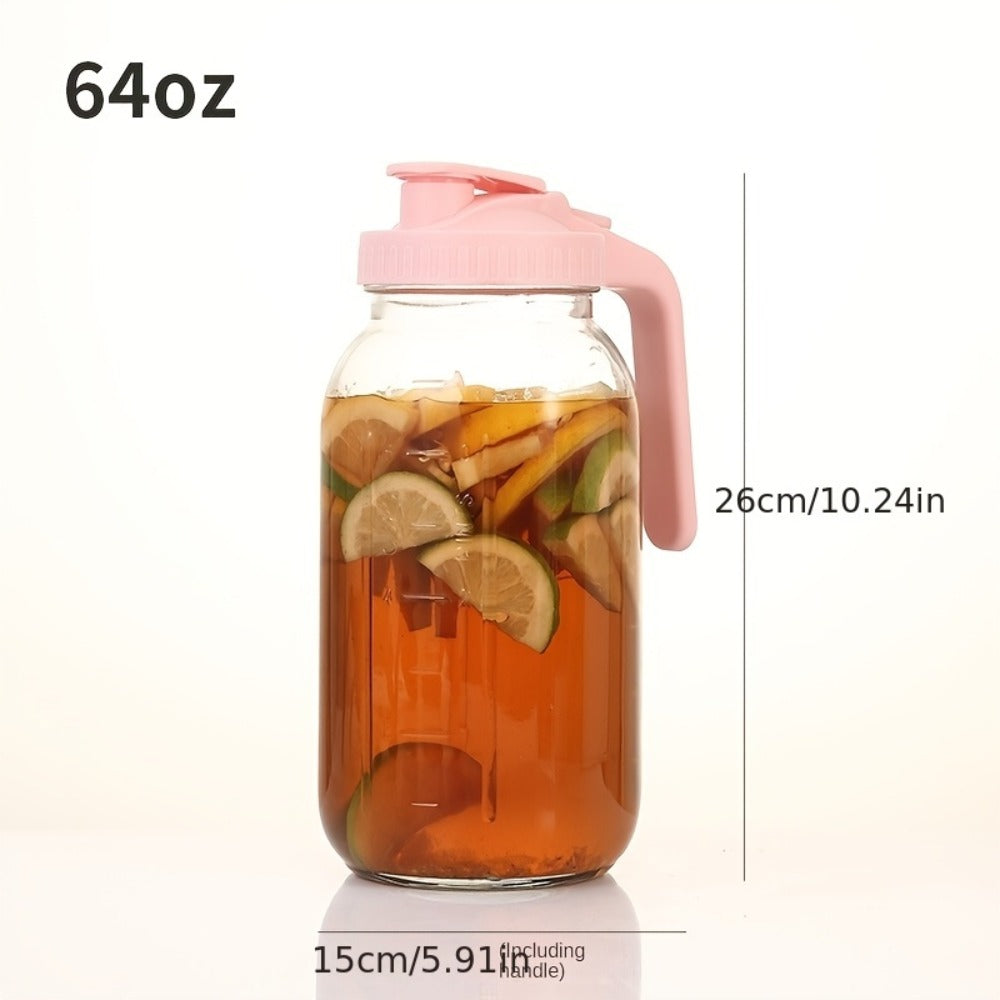 64oz Mason Jar with Handle and Lid 2/3 Pack ¨C BPA-Free Borosilicate Glass Beverage Carafe, Leak-Proof Drinking Jar for Juice, Water, Iced Tea