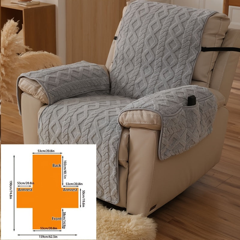 Recliner Cover Shu Velveteen Non-Slip Soft Plush Single Chair Sofa Cover - Pet Scratch Resistant Armchair Protective Slipcover | Deep Gray Light Grey Off White | Bedroom Office Living Room Home Decor