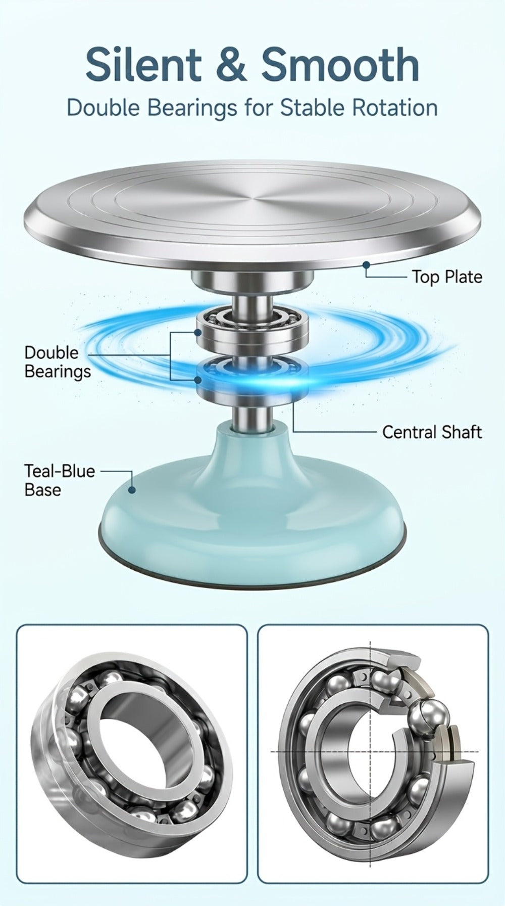 Cake Turntable Stand 10 Inch Aluminum 360 Degree Smooth Rotation with Frosting Spatula - Heavy Duty Rotating Cake Decorating Stand for Baking Birthday Wedding Holiday Desserts, Non-Slip Base Baking Supplies