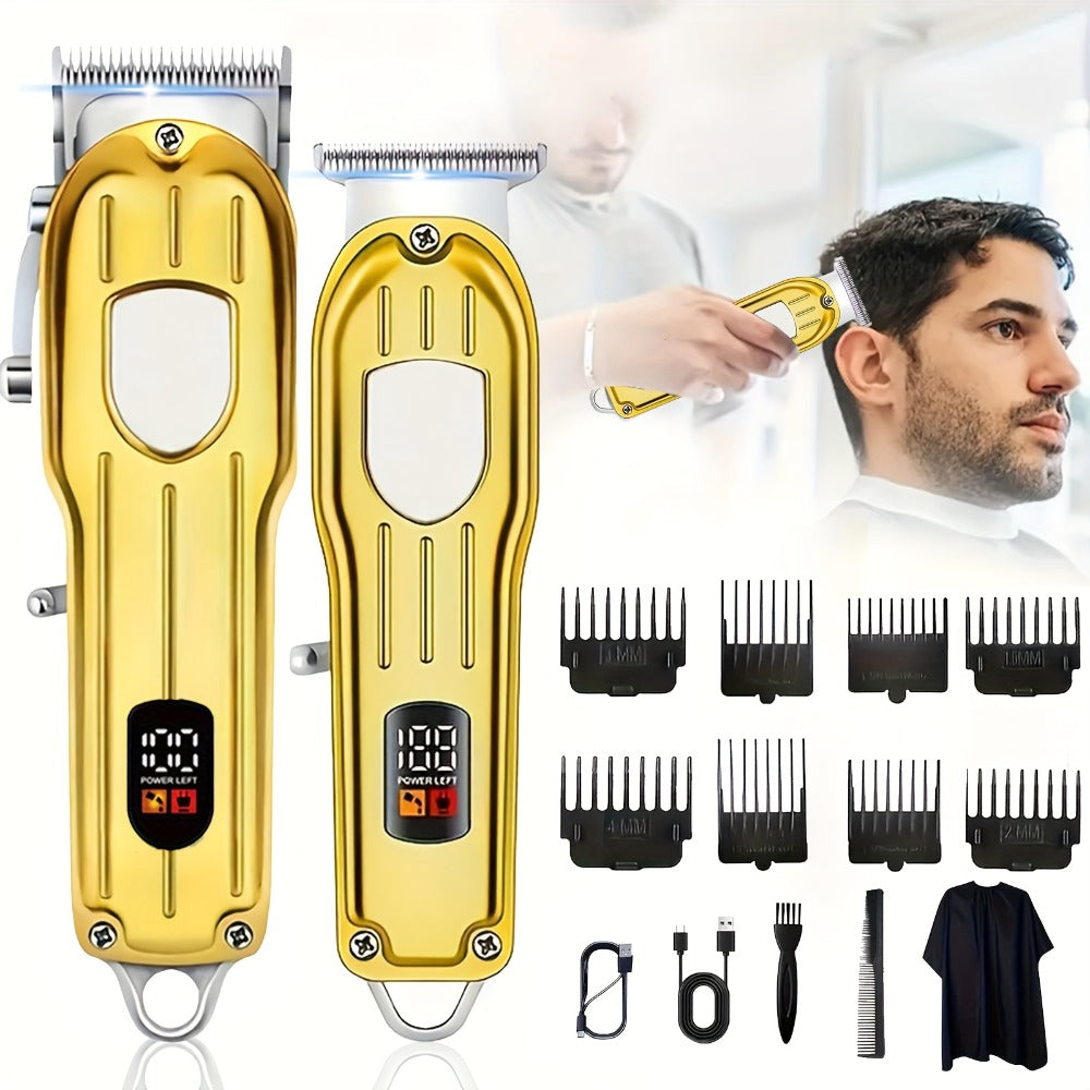 T-Blade Trimmer Set 2 or 3 Piece - USB Rechargeable Hair Clipper Beard Trimmer & Sideburns Shaver, Odorless Portable Barber Kit with Limiting Comb & Cutting Brush for Home Use, Gift for Men