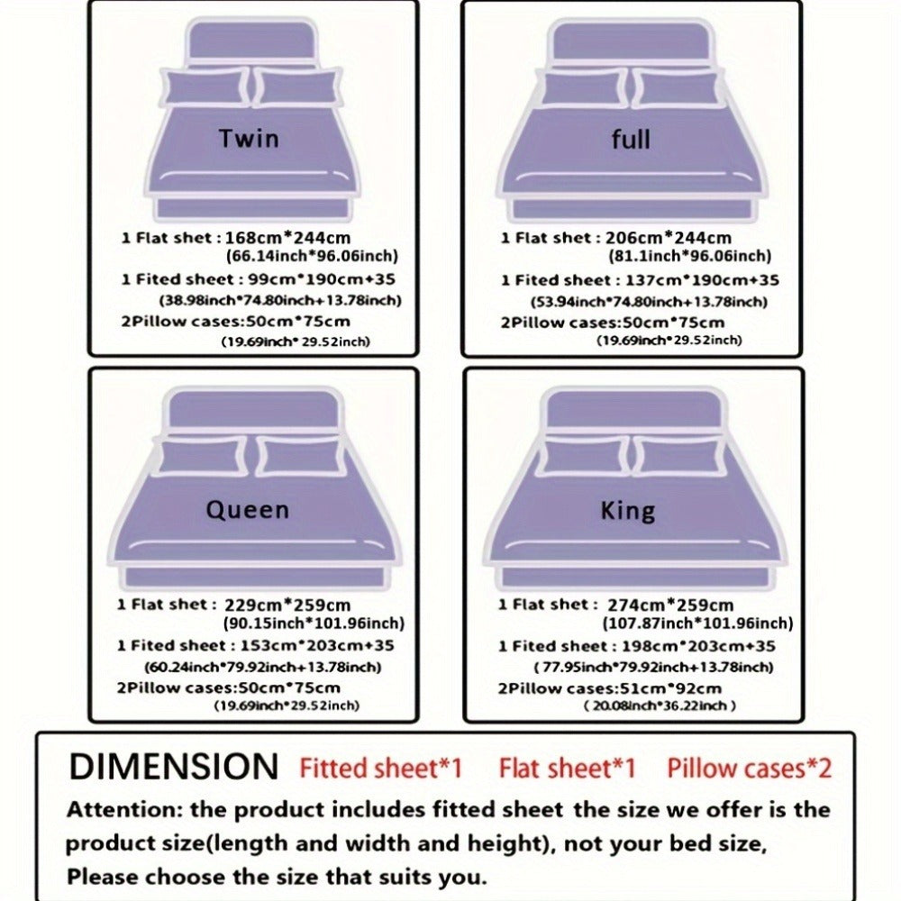 Fitted Sheet Set 4-Piece Plum Blossom Floral Print | Deep Pocket 15¡± Bed Sheets Twin Full Queen King | Soft Polyester Bedding Set with 2 Pillowcases, All-Season Machine Washable