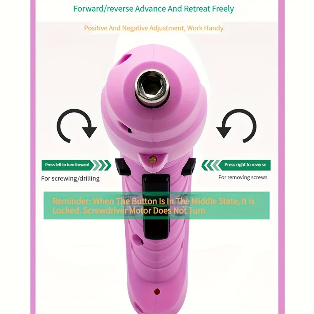 Pink Electric Screwdriver Set 47pcs 3.6V Cordless Drill Screwdriver Rechargeable 3.5Nm Torque with Front LED Light for Small Home Projects DIY Repair