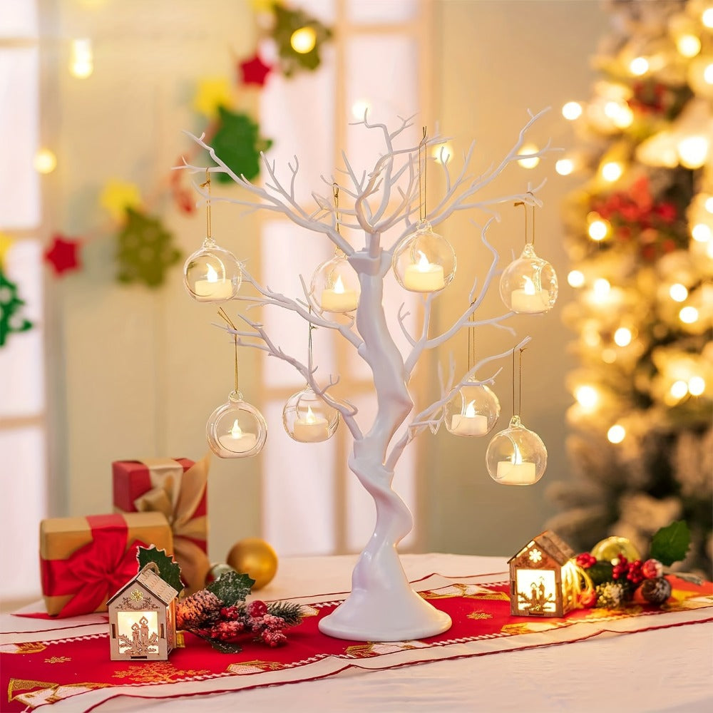 Hanging Glass Ball Candle Holders Set for Wedding Party Christmas Tree Decoration - Clear Glass Tea Light Holders with Hanging Design, Fillable Ornament Balls for Home Decor