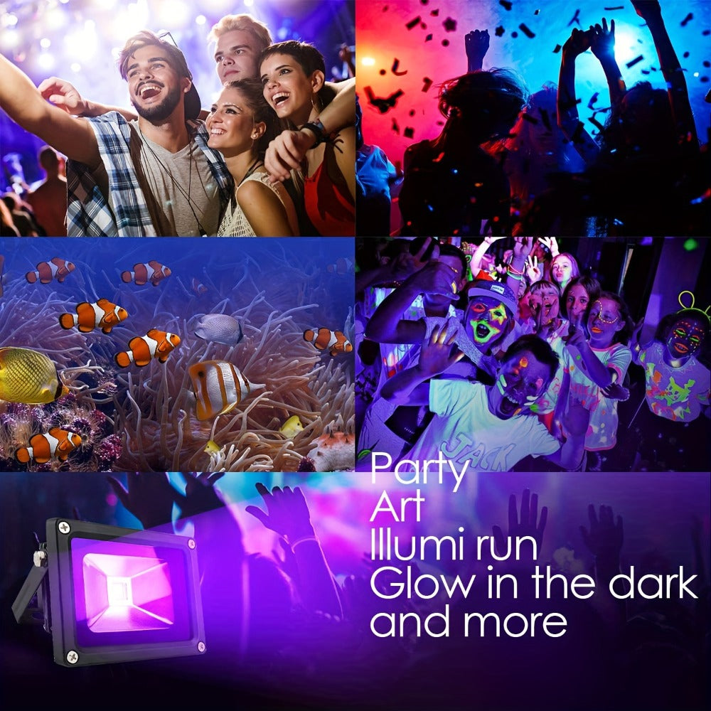 UV Black Light 10W LED Blacklight Flood Light IP44 Waterproof - 21 LEDs 385-400nm Covers 100 Sq Ft, 180¡ã Adjustable Bracket, Plug-In for Glow Party Halloween Bedroom Neon Poster Body Paint Decoration