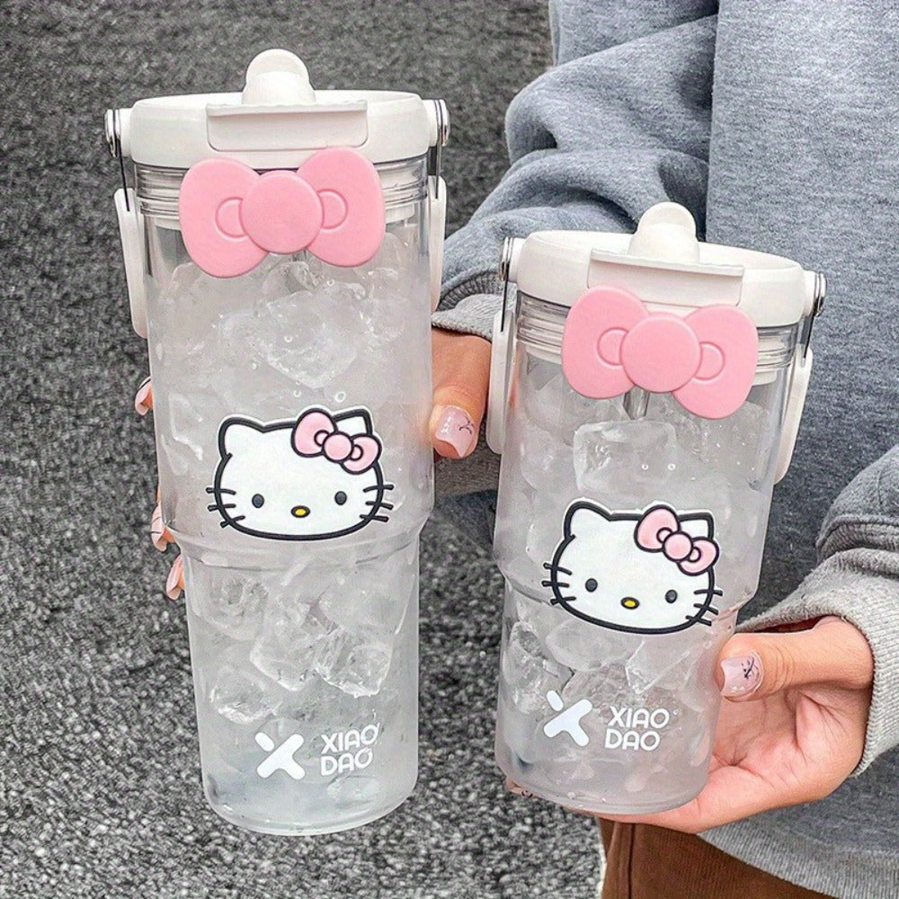 Hello Kitty Water Bottle with Straw 30 Oz ¨C Large Capacity Cartoon Tumbler for Women & Girls ¨C Portable Outdoor Sports Cup with Bow & Sticker ¨C Cute Kawaii Plastic Drinkware Gift