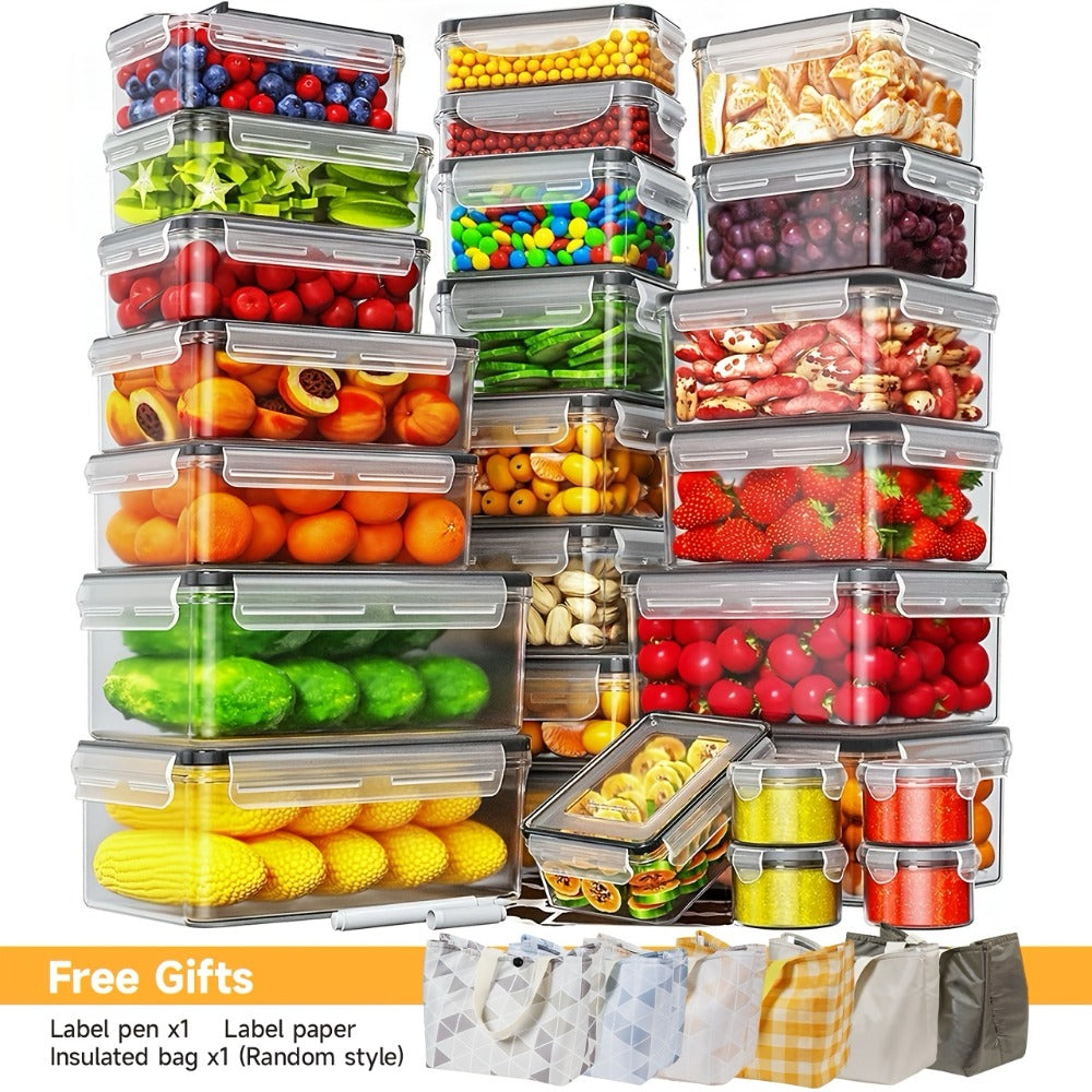Food Storage Containers Set with Lids 48-Piece | Leak-Proof Stackable Plastic Meal Prep Containers for Kitchen Pantry Refrigerator Freezer Microwave Safe with Labels