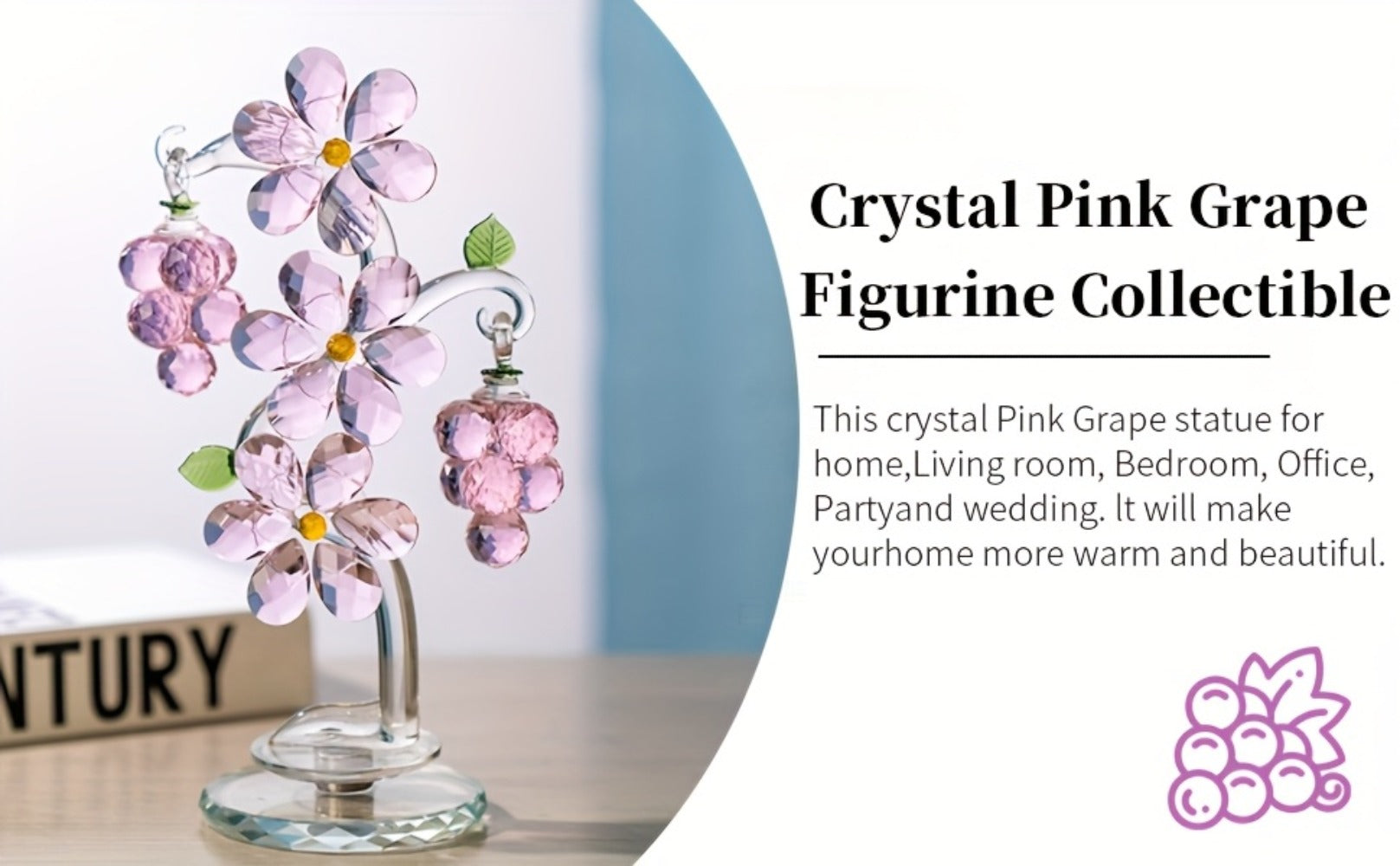 Pink Crystal Tree Statue Ornament - Romantic Crystal Flower Sculpture with Rotatable Base | Elegant Home Decor Gift for Valentine's Day, Wedding, Christmas & Mother's Day | Luxury Crystal Tree Decor