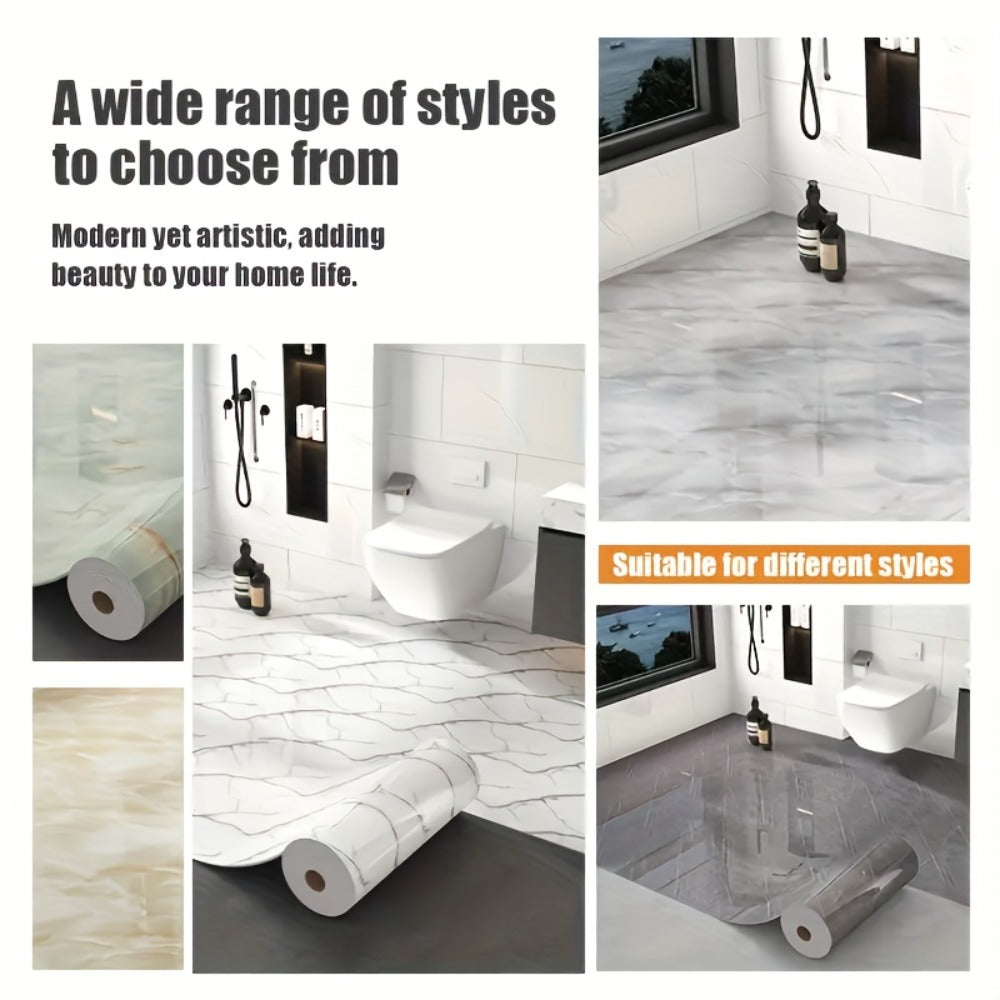 Peel and Stick Floor Tile Sticker 15.7¡±x118¡± Self-Adhesive Marble Pattern Vinyl Roll ¨C 3mm Thick Removable Flooring for Kitchen Backsplash, Bathroom, Shower Room & Home Renovation