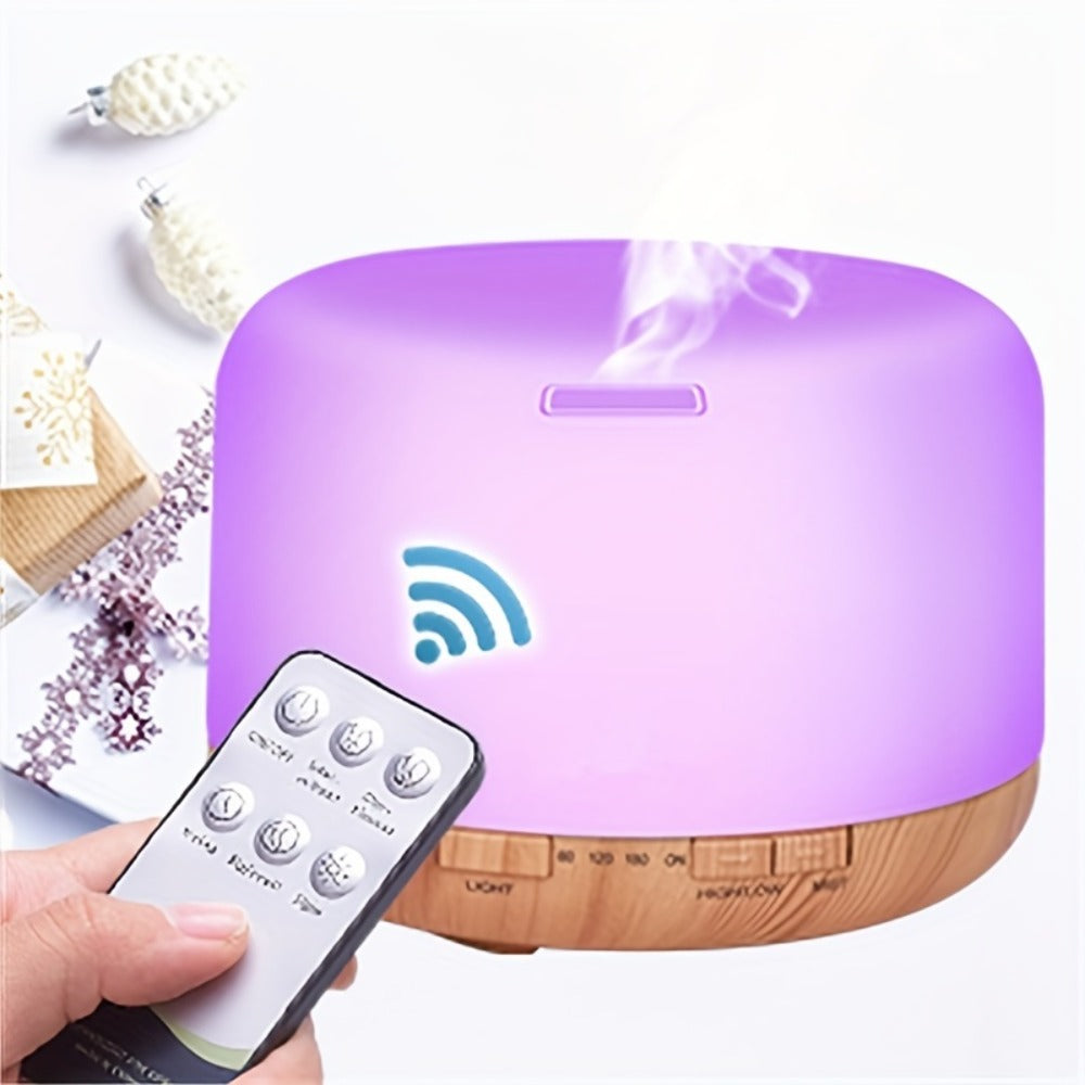 Large Room Essential Oil Diffuser 16.91oz ¨C Timer, 7 Ambient LED Lights, No Water Auto-Off, Wood Grain Design for Home & Office