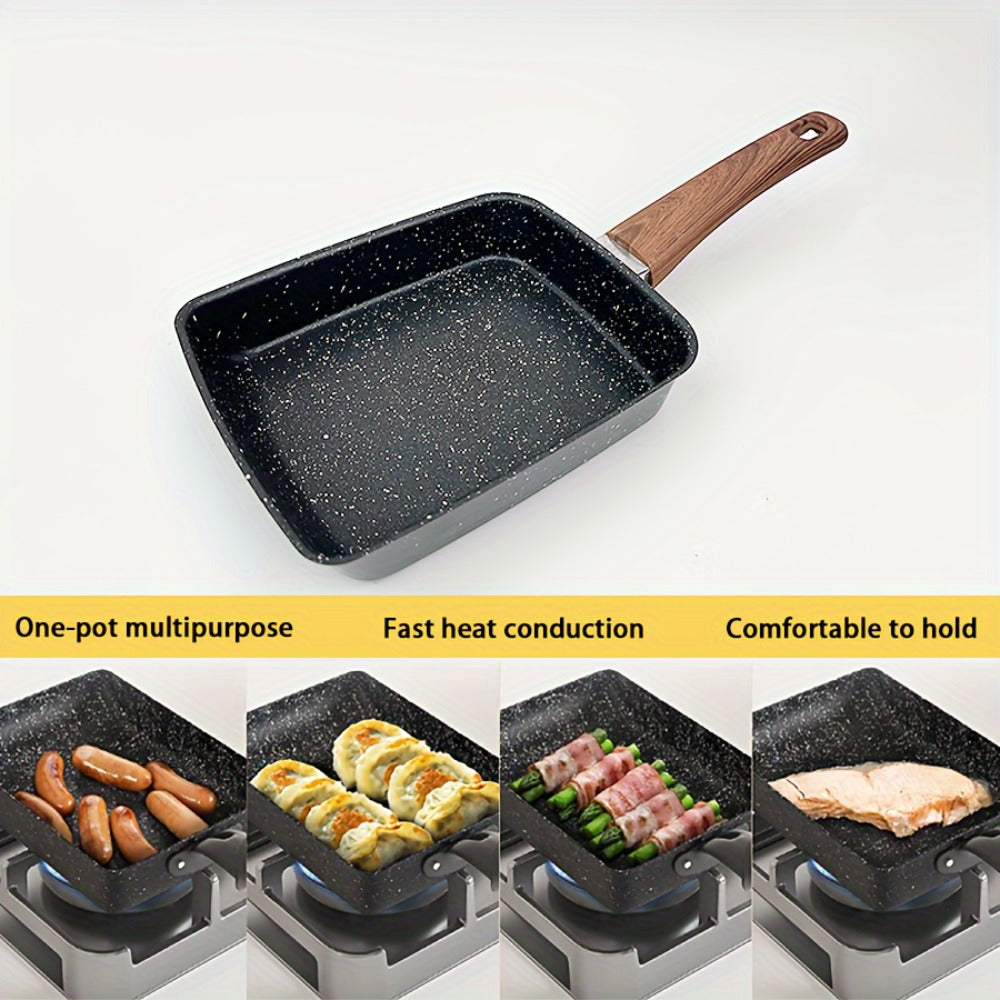 Tamagoyaki Pan Japanese Nonstick Rectangular Egg Pan for Omelettes & Rolls ¨C Induction Halogen Compatible Dishwasher Safe Wooden or Plastic Handle with Optional Silicone Spatula