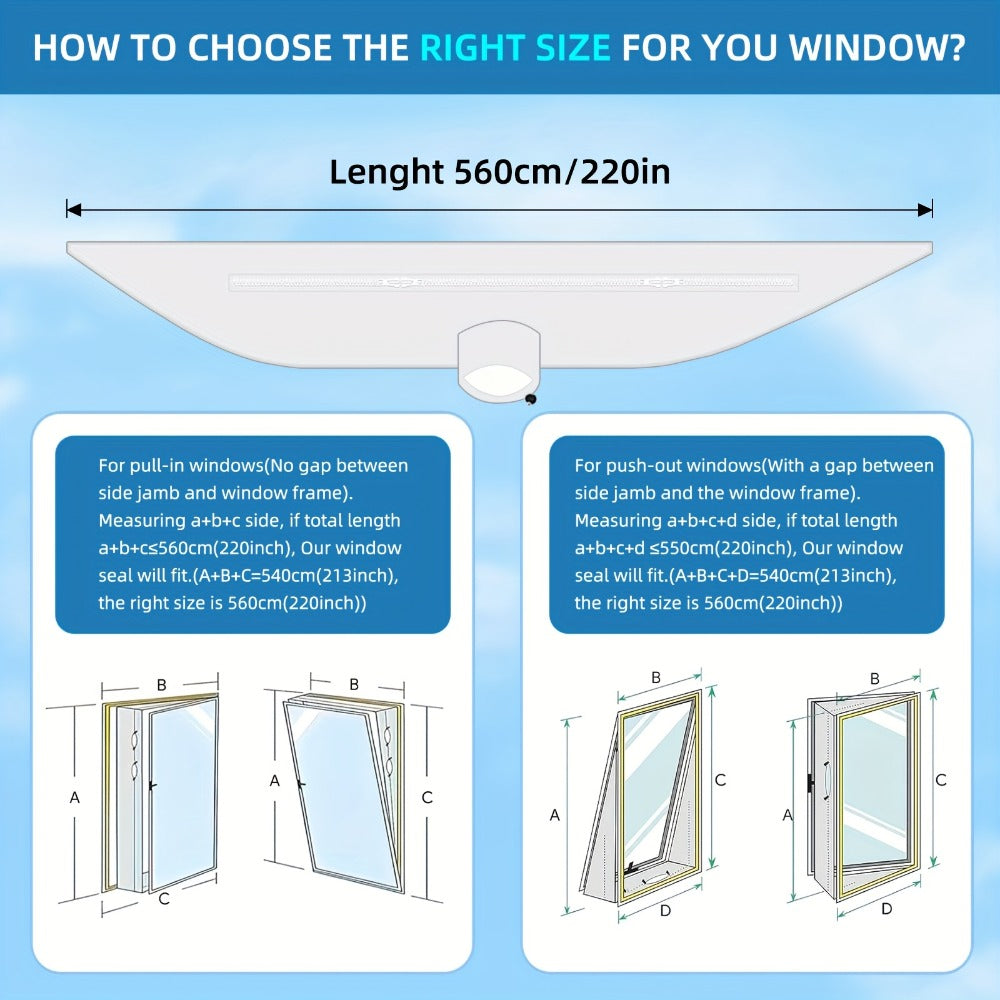 Portable AC Window Sealing Strip Universal | Adjustable Air Conditioner Exhaust Hose Seal Kit with Zipper & Adhesive | 4M 5M 220¡± 236¡± Sizes for All Portable Air Conditioners