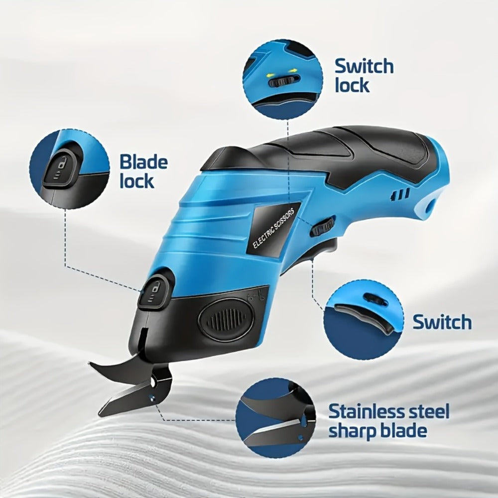Electric Fabric Cutting Scissors USB Rechargeable ¨C 1500mAh Cordless Precision Cutter for Clothing Leather Carpet Crafts Cardboard Ergonomic One-Touch