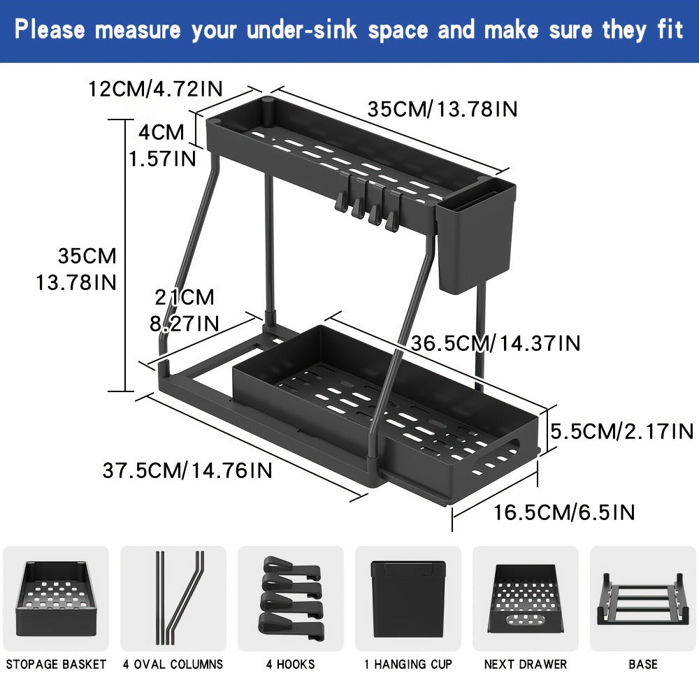 Under Sink Organizer 2pcs with Sliding Shelves ¨C Durable Pull-Out Cabinet Storage for Bathroom Kitchen Space Saving Vertical Design