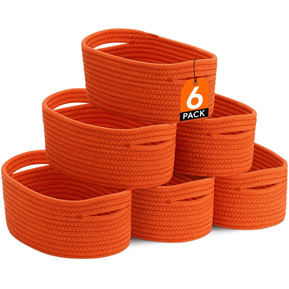 Woven Storage Baskets 6-Pack Cotton Rope Cube Bins 11x7x5¡± | Handmade Small Shelf Baskets for Organizing Closet Bedroom Living Room Playroom | Round Decorative Storage Caddy Multiple Colors