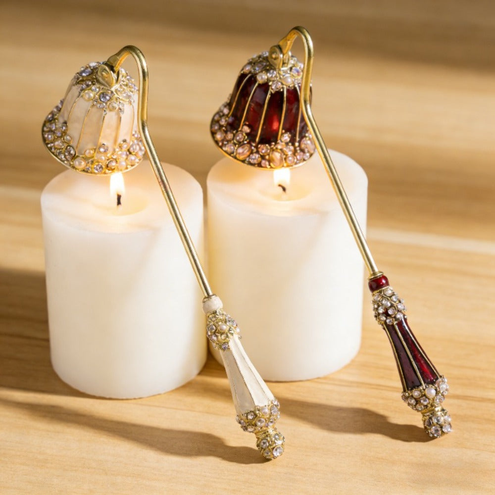 Candle Snuffer Long Handle - Elegant Metal Wick Flame Extinguisher Bell Candle Accessory for Home Decor, Candle Lovers, Spa & Aromatherapy Gift, Available in White & Red