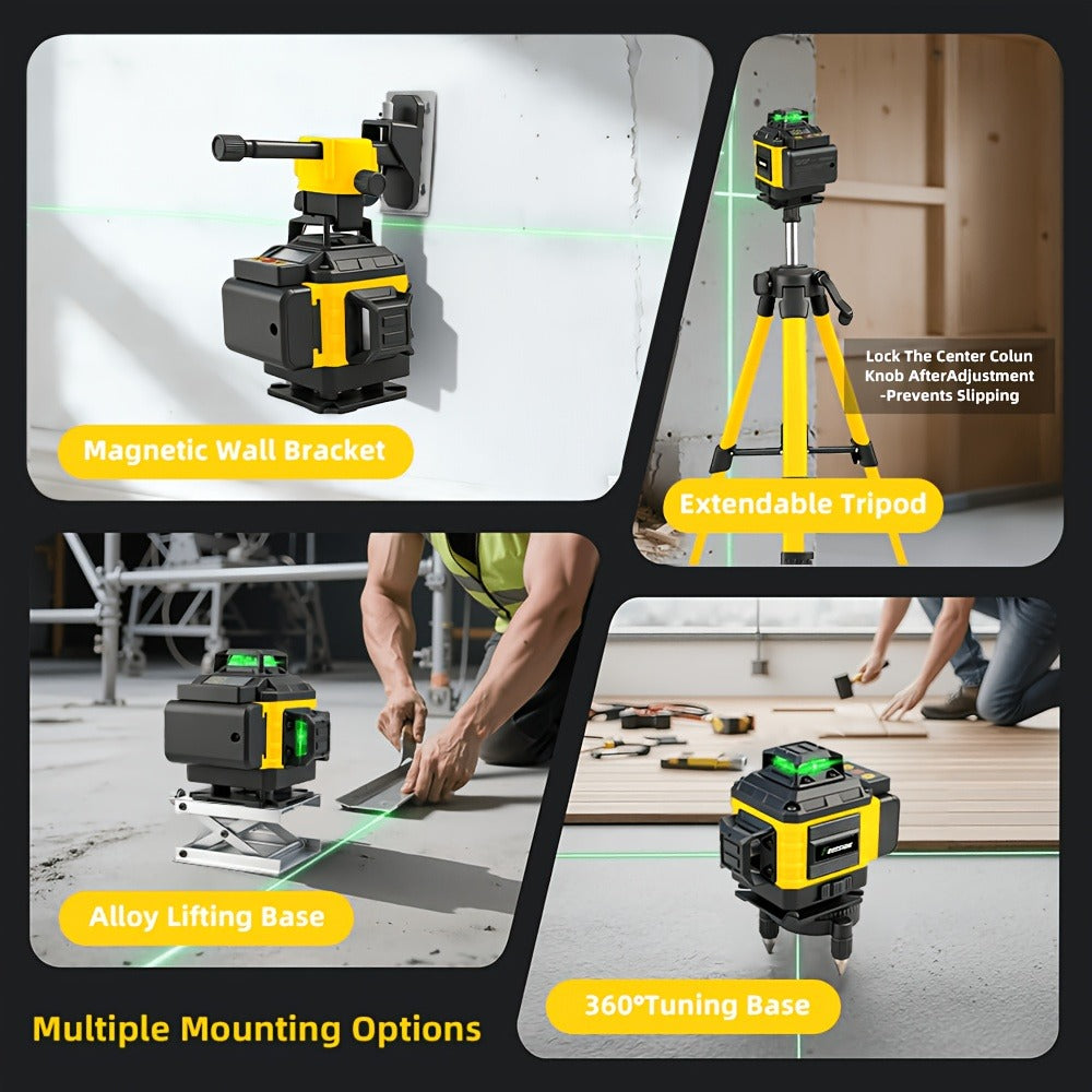 16-Line Laser Level Kit 4D 360 Self Leveling with 2x 3000mAh Battery 39 Inch Tripod Remote Control Lifting Platform for Construction Tile Renovation Wall Floor Alignment