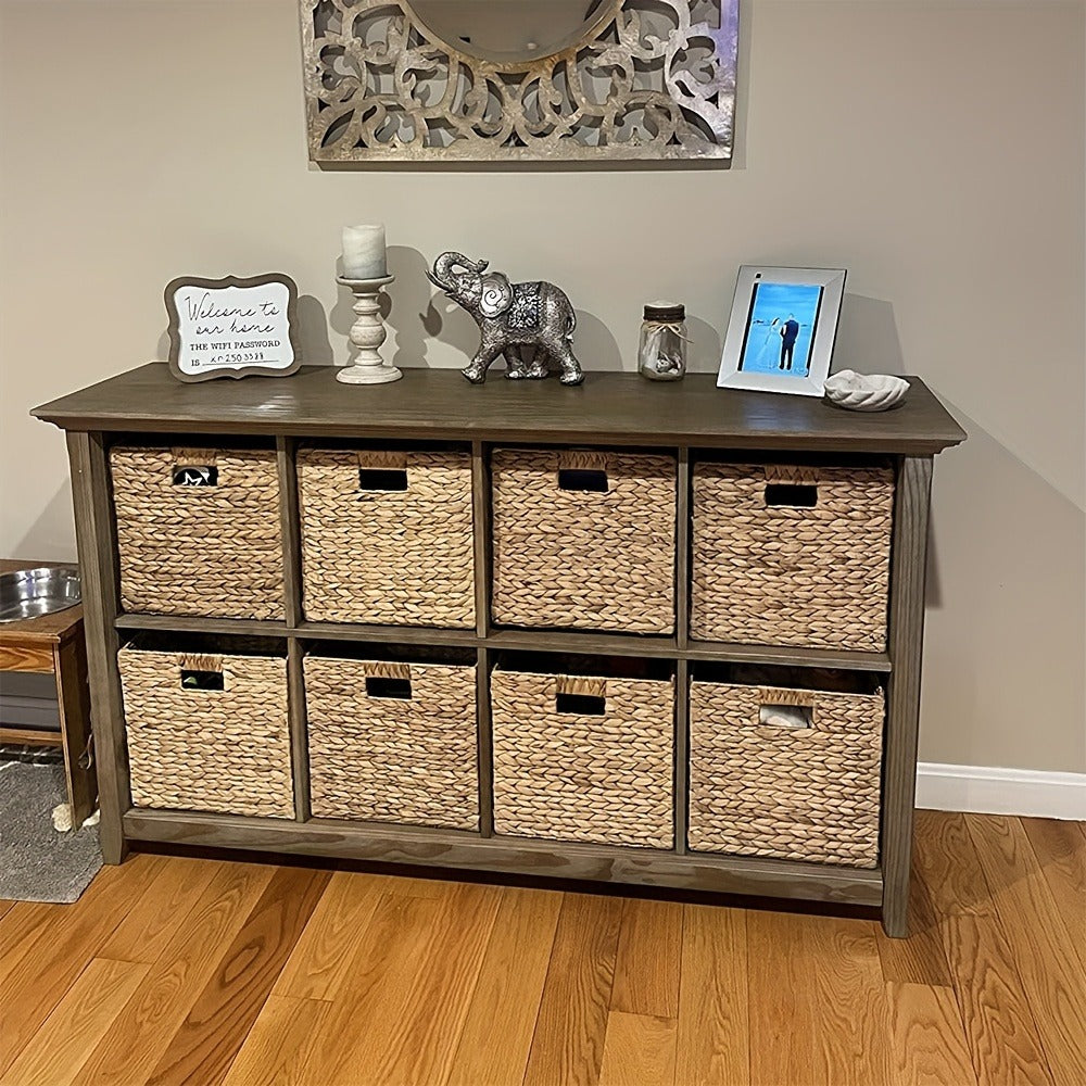Water Hyacinth Storage Baskets 11in - Handwoven Stackable Cube Baskets for Shelves Closet Laundry, Natural Wicker Organizer Bins