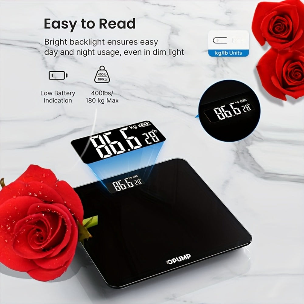Digital Bathroom Scale High Precision 400 lbs ¨C Electronic Body Weight Scale with Backlit HD LCD Display, kg/lb/st Switchable, Easy Read, Includes Batteries
