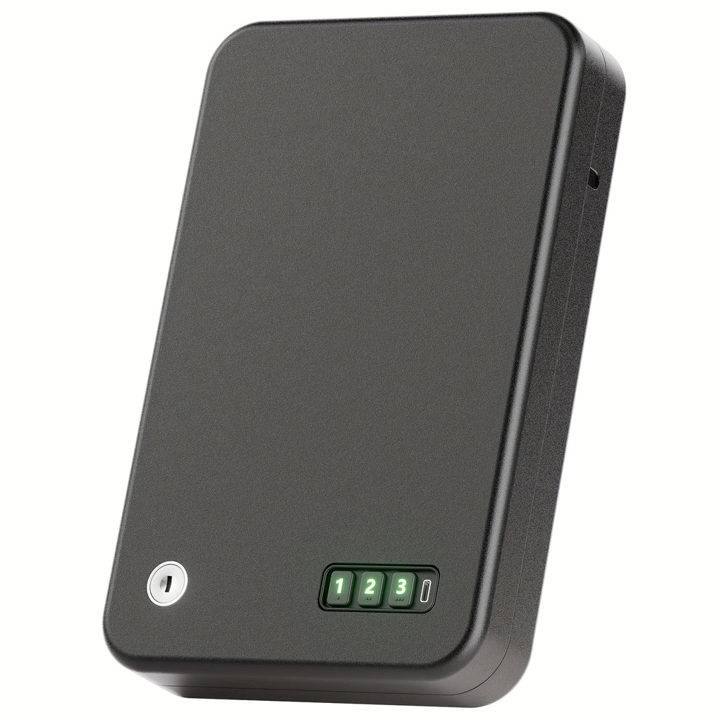 Gun Safe - Portable Pistol Safe Box with Electronic Password & Key Access, USB-C Powered, Silent Mode, Compact Security Lock Box for Home, Car, Travel, Office & Dorm