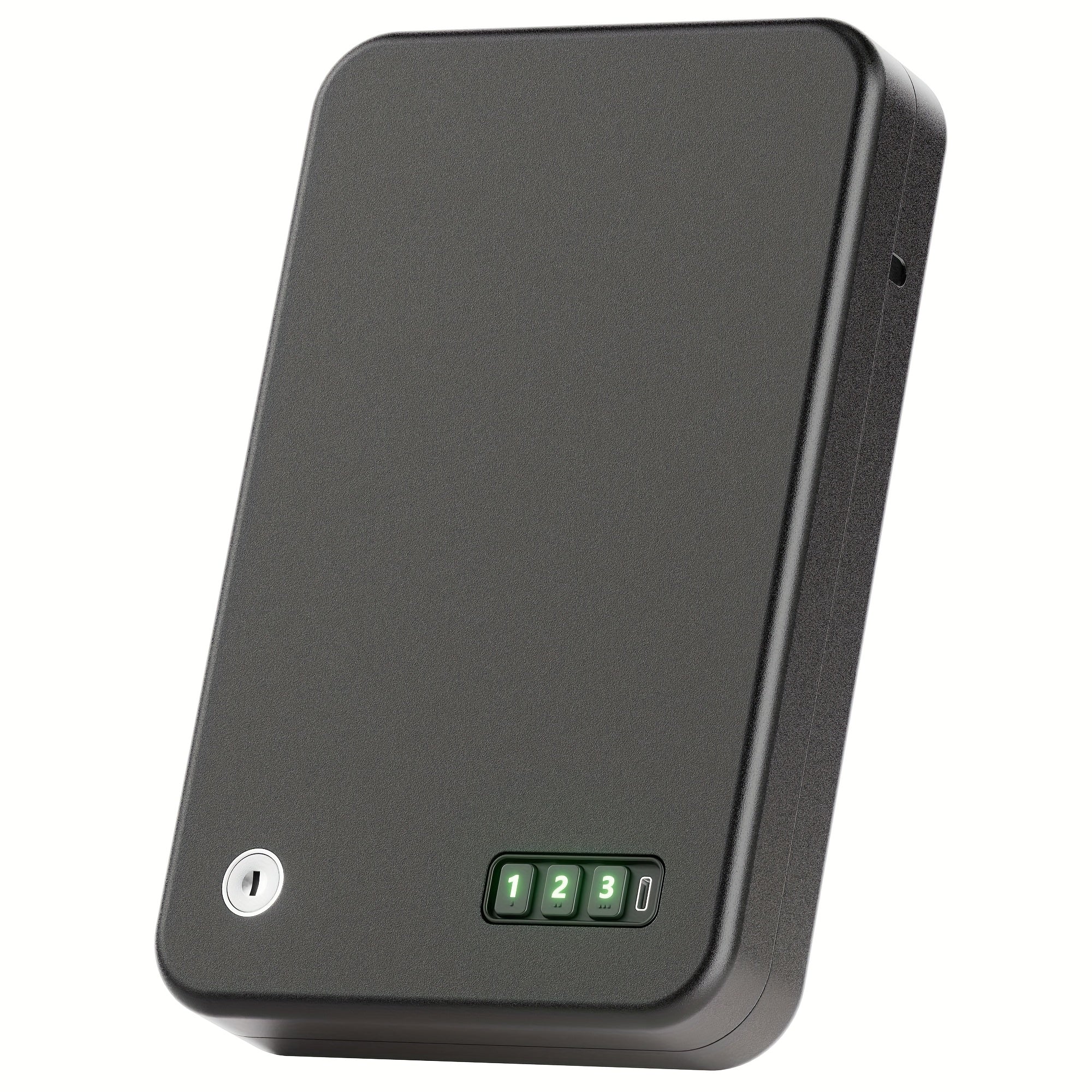 Gun Safe - Portable Pistol Safe Box with Electronic Password & Key Access, USB-C Powered, Silent Mode, Compact Security Lock Box for Home, Car, Travel, Office & Dorm