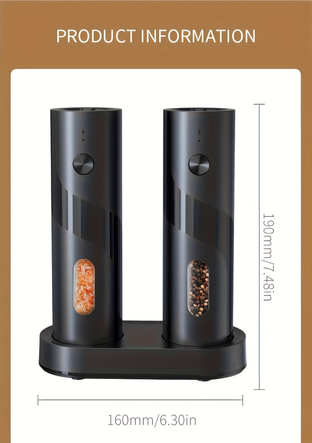 Electric Salt and Pepper Grinder Set with LED Light, Rechargeable Automatic Salt Pepper Mill, Adjustable Coarseness 3.72oz Large Capacity, Kitchen BBQ Restaurant Outdoor Wedding Gift